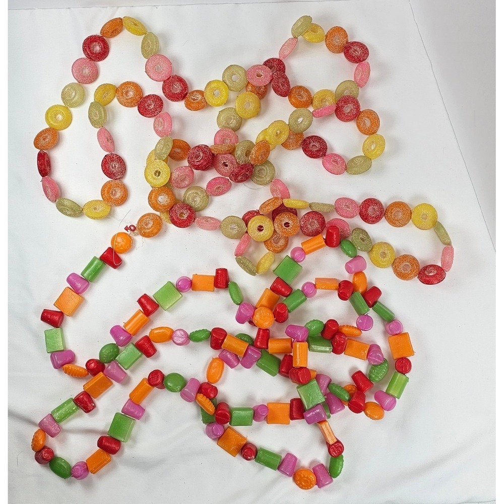 VTG Molded Faux Candy Garland Lot Plastic Bead Strands Kitsch Christmas Decor